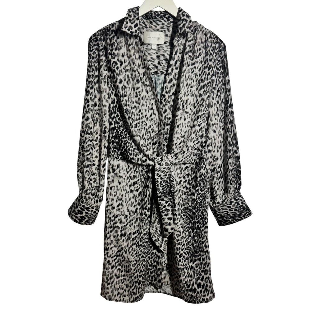 Brochu Walker Leopard Print Tie Front Shirt Dress Gray Black PLP 2340 Womens S